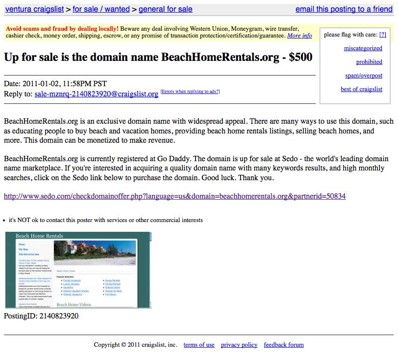 How to list your domain name for sale at Craigslist.org