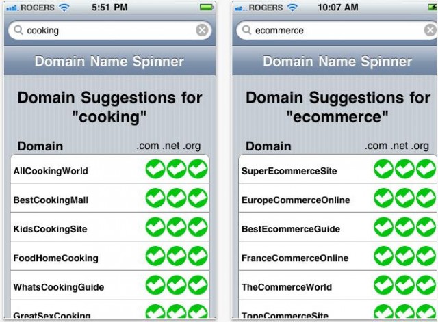 iDomainSpin Domain Name iPhone App