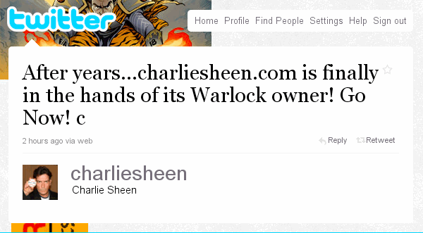 CharlieSheen.com is finally in the hands of its Warlock Owner!