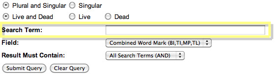 USPTO Trademark Enter Search Term for Domain Name