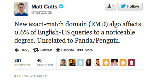 Matt Cutts Announcing Percentage Change of EMD Algorithm Update